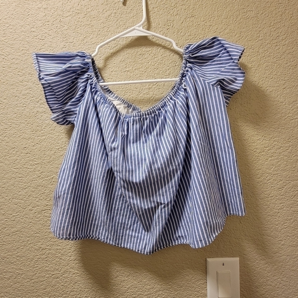 Zara Basic Collection Off The Shoulder Striped Bl… - image 1